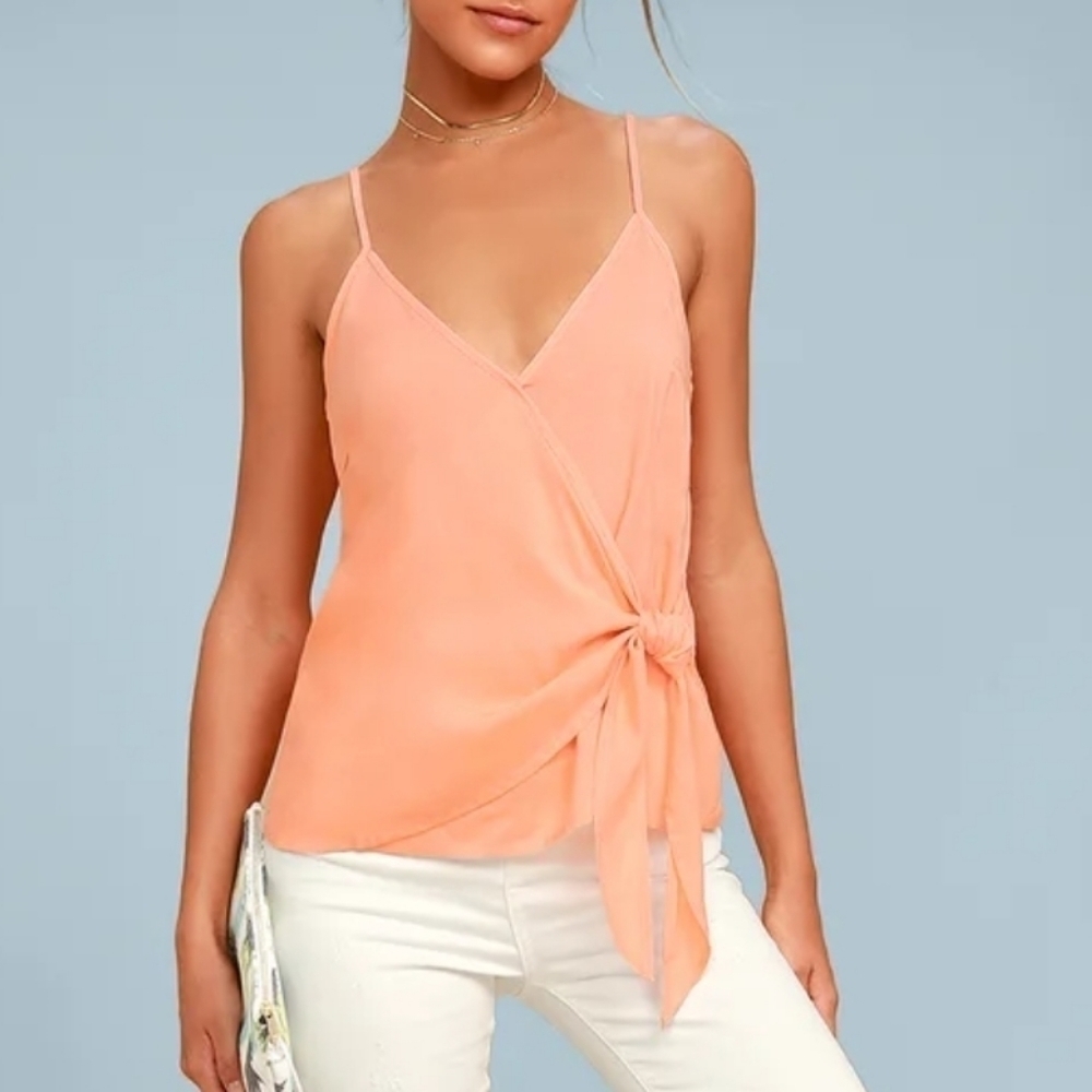 NWT Lulu's Take Note Peach Wrap Women's Summer Camisole Knot Top Size S